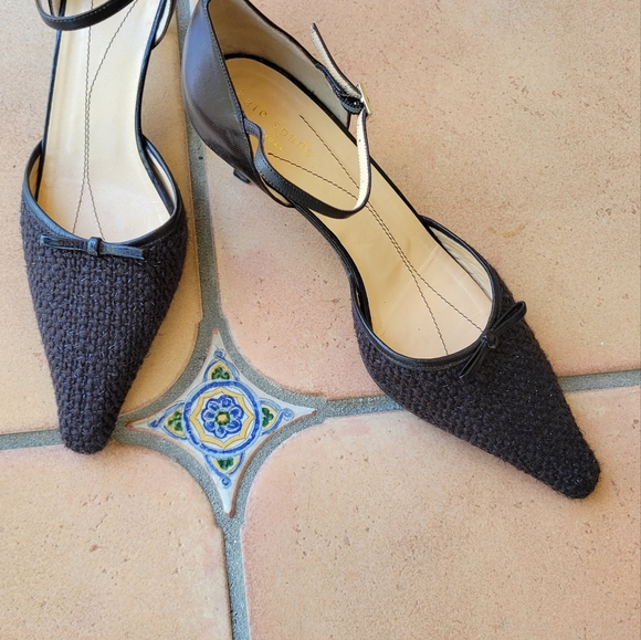 Vintage Kate Spade Tiny Leather Bow Point Toe Kitten Heels Black Size 7 - Picture 2 of 9